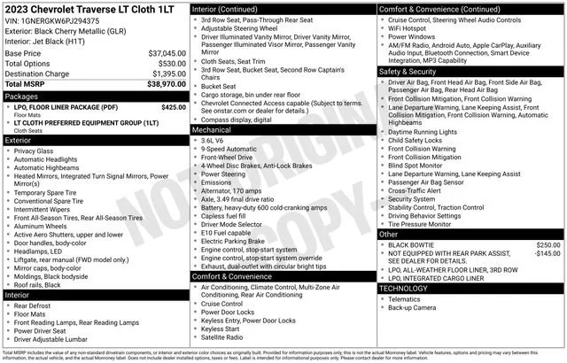 Used 2023 Black Cherry Metallic Chevrolet LT Cloth image 3
