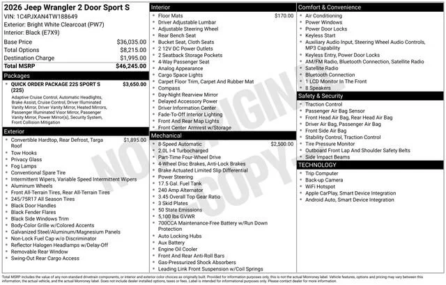 New 2026 Bright White Clearcoat Jeep Sport S image 17