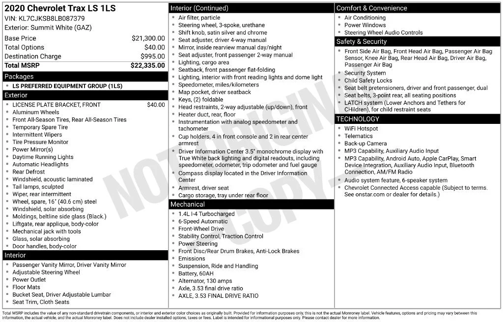 Used 2020 SUMMIT WHITE Chevrolet LS image 15