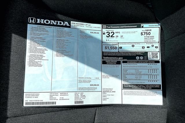 New 2026 Honda Accord LX 4D Sedan