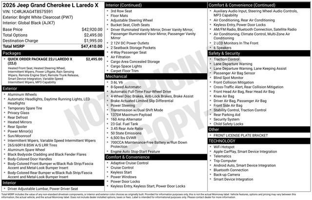 New 2026 Bright White Clear-Coat Exterior Paint Jeep Laredo X image 20