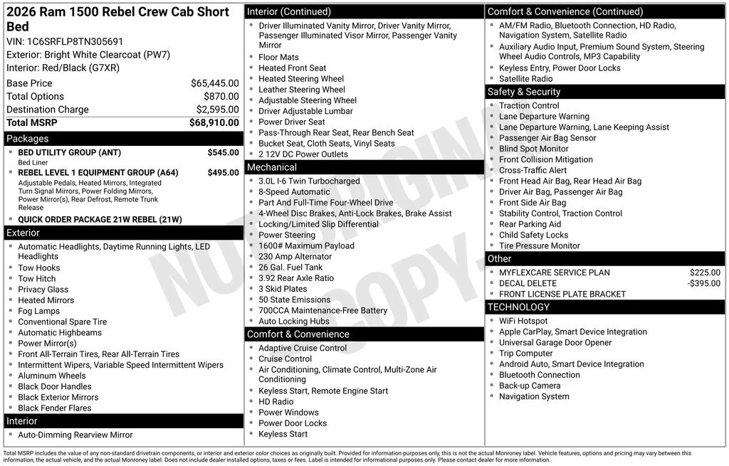 New 2026 Bright White Clear-Coat Exterior Paint RAM Rebel image 6