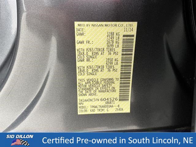 Certified Used 2015 Gun Metallic Nissan SV image 15