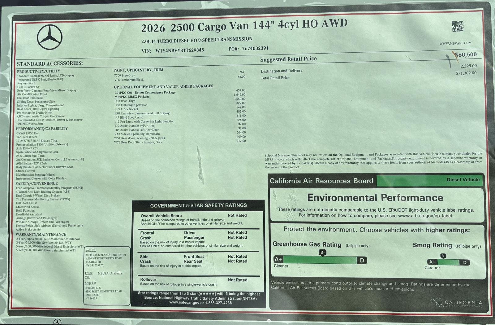 New 2026 Blue Gray Mercedes-Benz Cargo Van 144” High Roof 4cyl AWD image 2