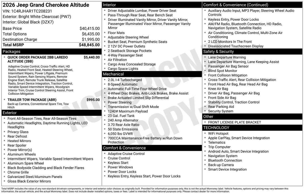 New 2026 Bright White Clear-Coat Exterior Paint Jeep Altitude image 28