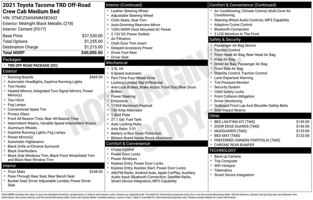 Used 2021 Black Toyota TRD Off-Road image 6