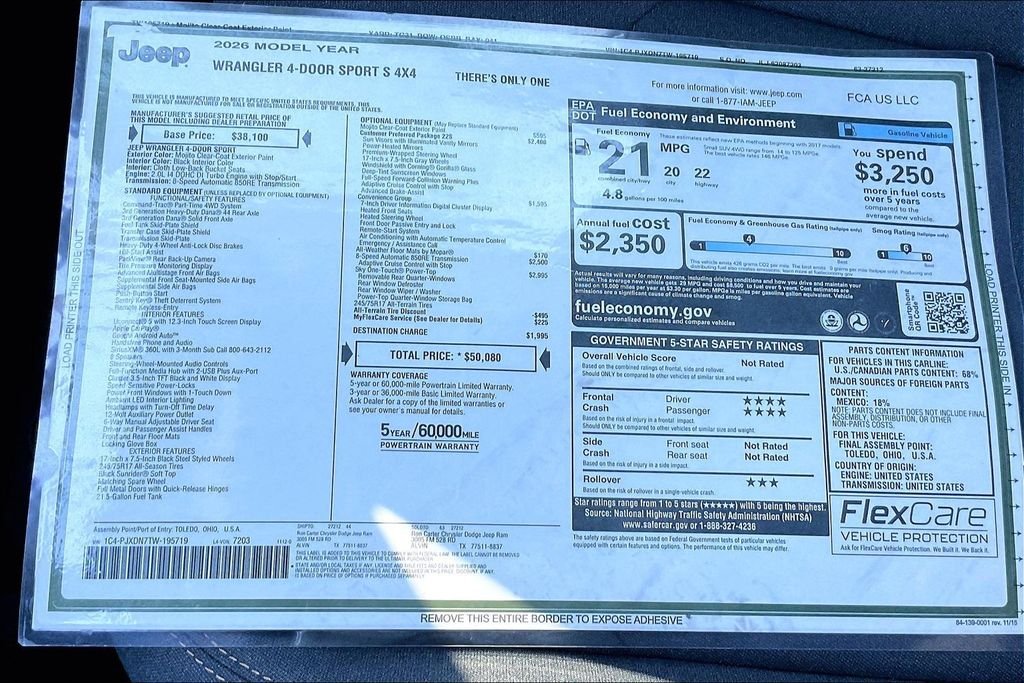 New 2026 Jeep Wrangler Sport S 4D Sport Utility