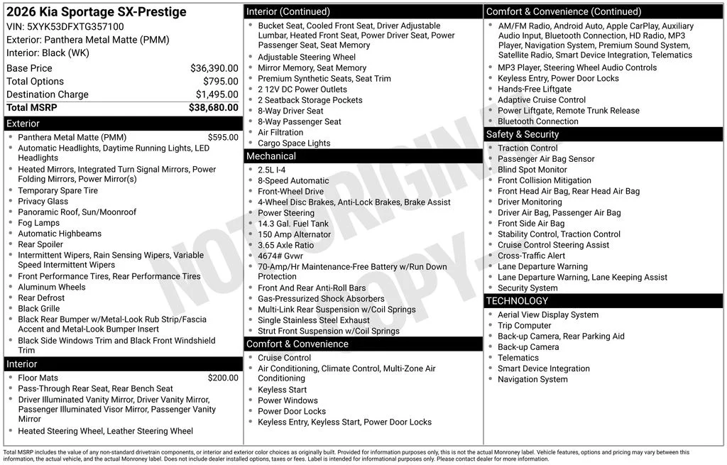 New 2026 Panthera Metal Matte Kia SX Prestige image 4