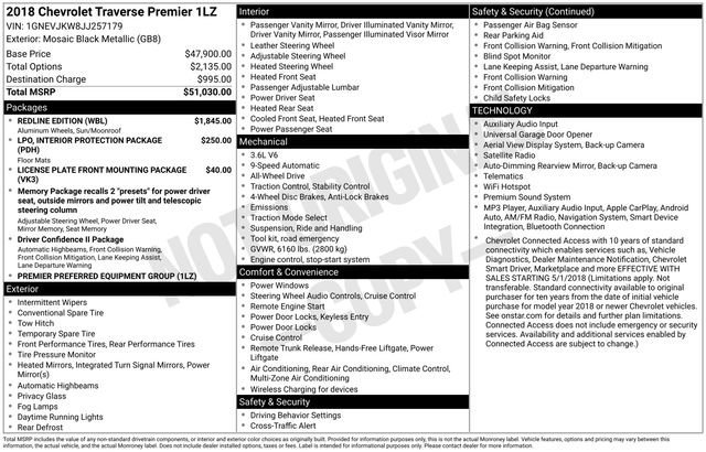 Used 2018 MOSAIC BLACK METALLIC Chevrolet Premier image 1