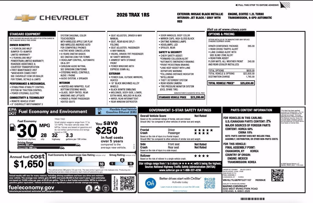 New 2026 Mosaic Black Metallic Chevrolet 1RS image 2