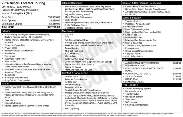 New 2026 CRYSTAL WHITE PEARL Subaru Touring image 35
