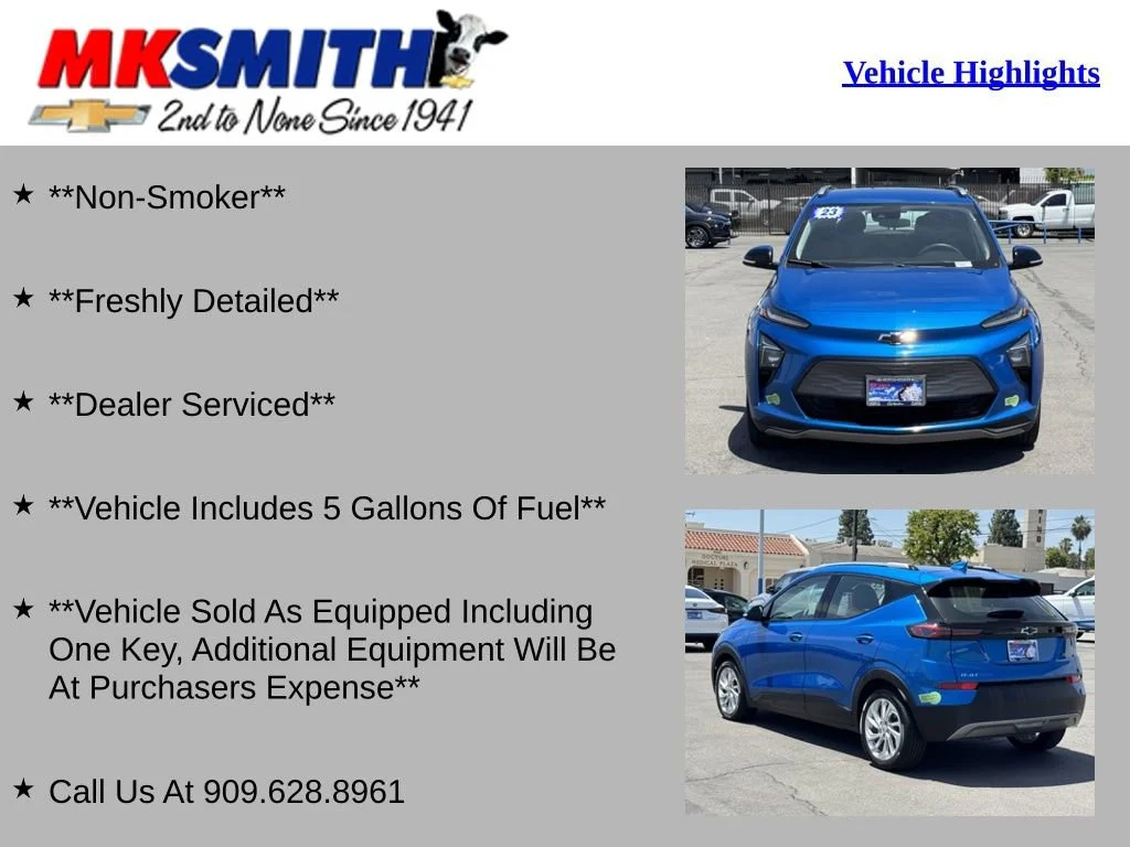Used 2023 Chevrolet Bolt EUV LT with VIN 1G1FY6S06P4114275 for sale in Chino, CA