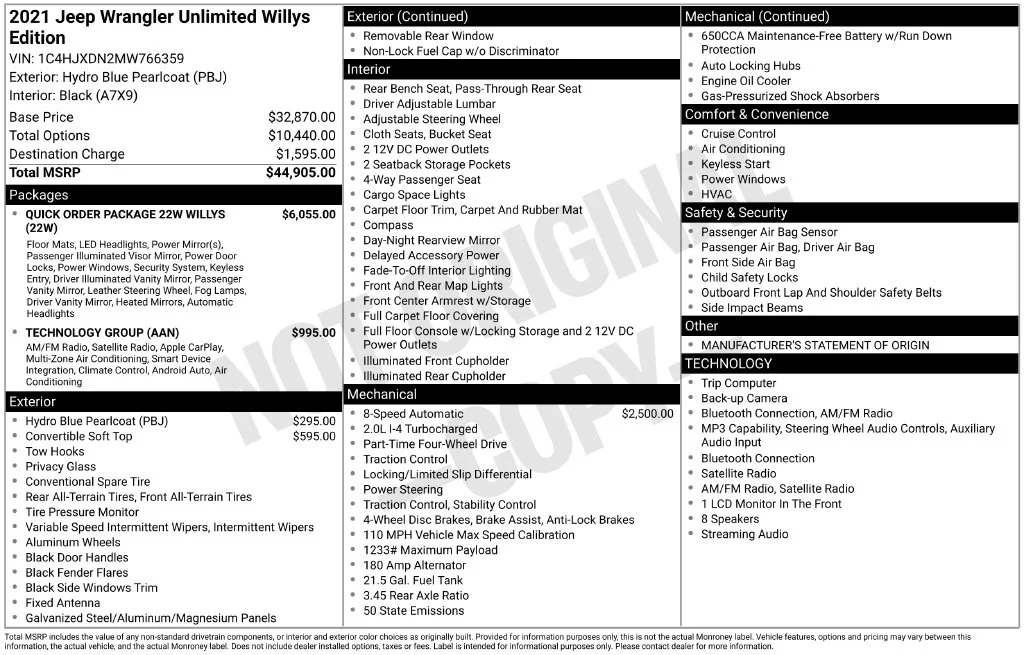 Used 2021 Blue Jeep Unlimited Willys image 2
