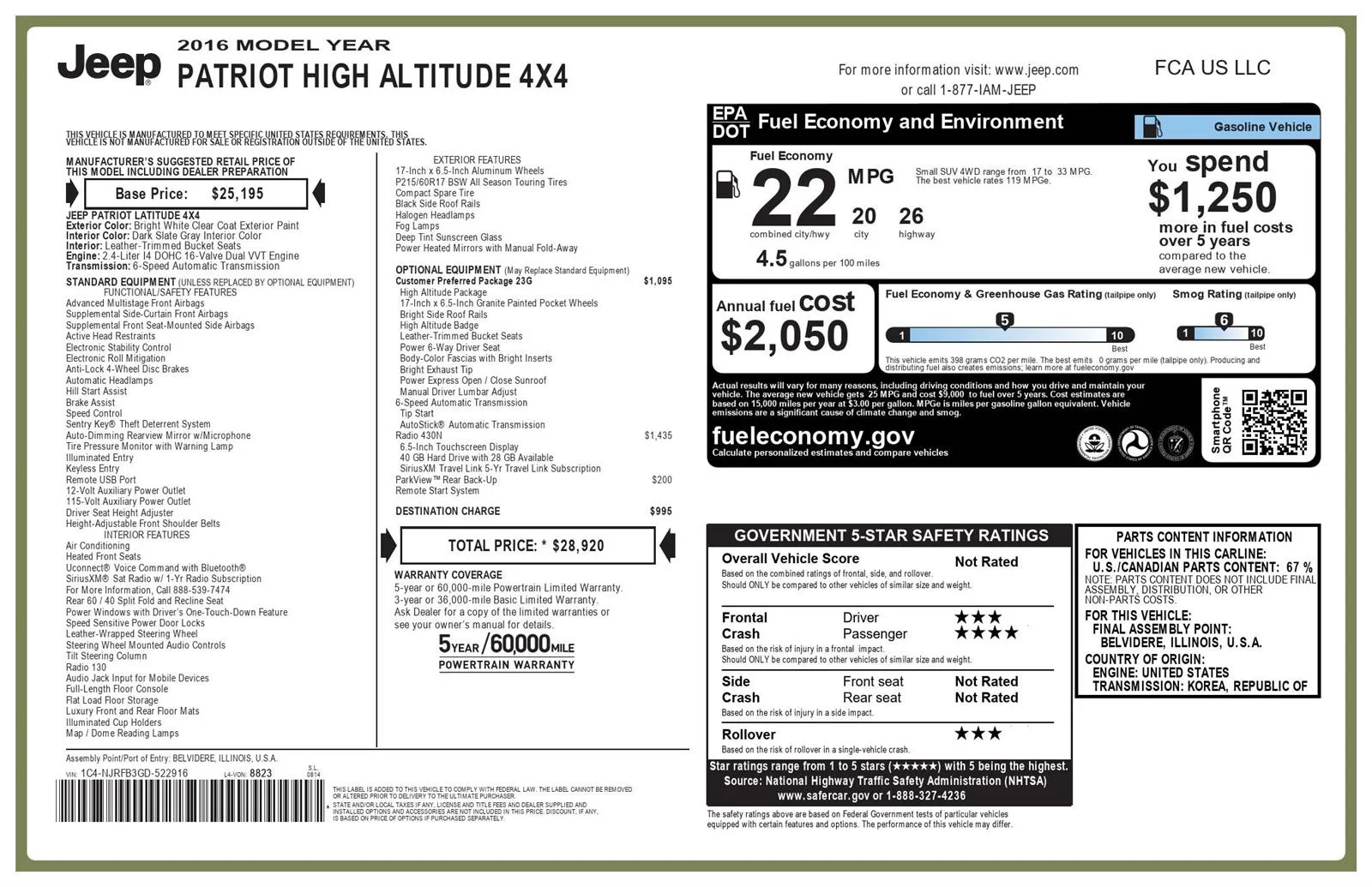 Used 2016 Bright White Clearcoat Jeep High Altitude Edition image 2