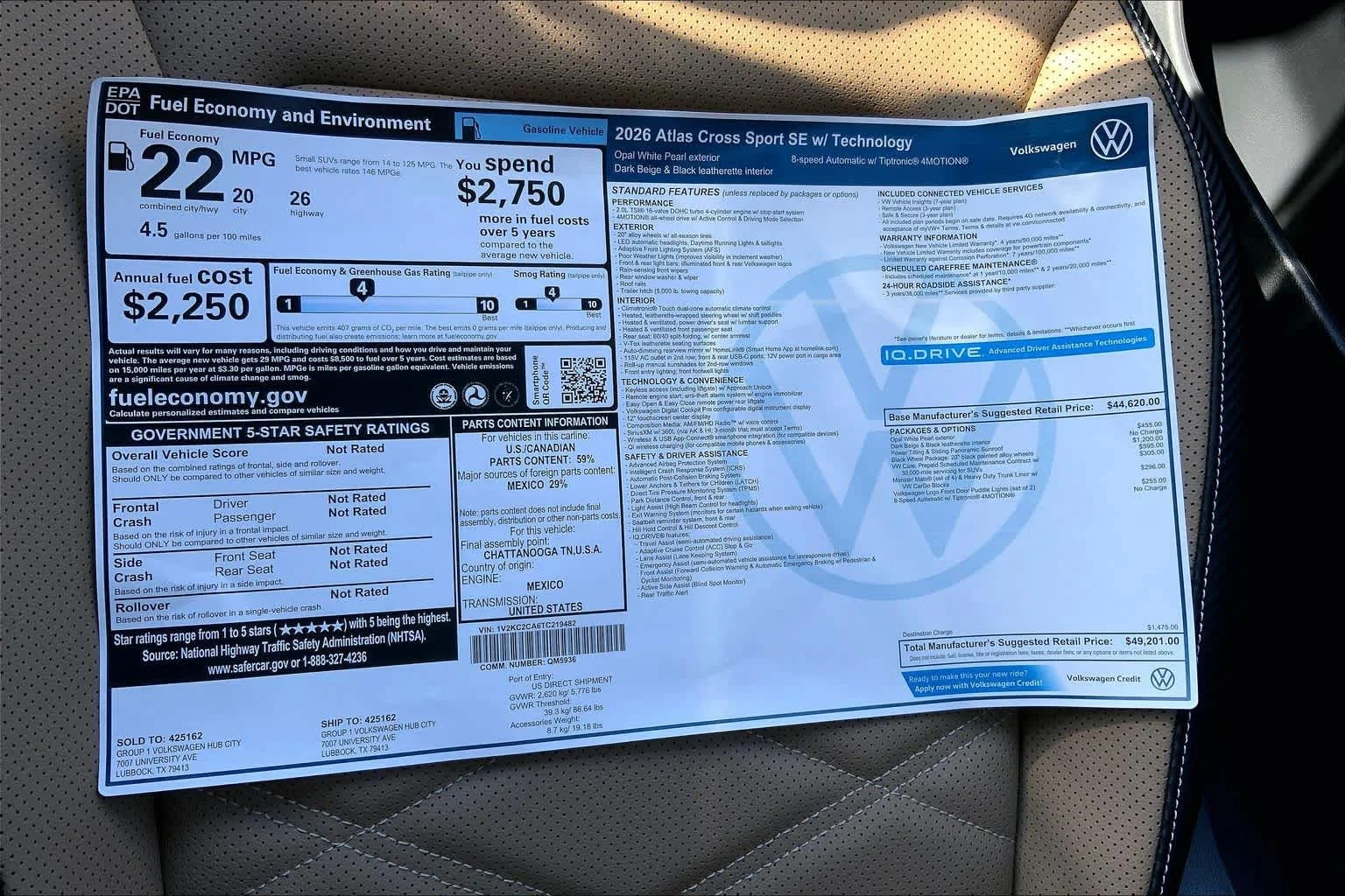 New 2026 Opal White Pearl Volkswagen 2.0T SE w/Technology image 22