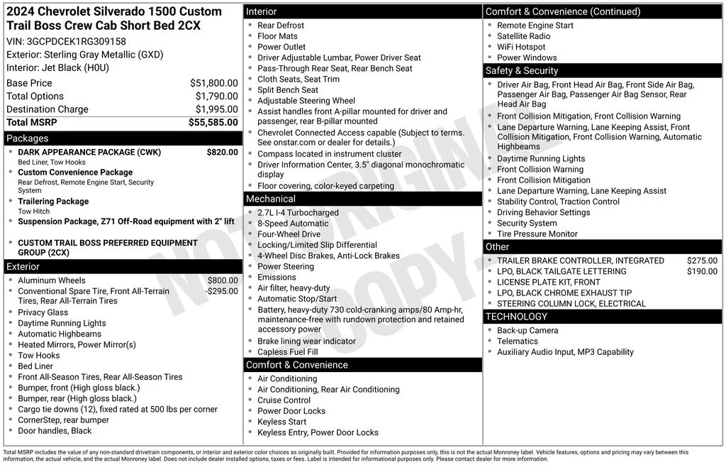 Used 2024 Gray Chevrolet Custom Trail Boss image 8