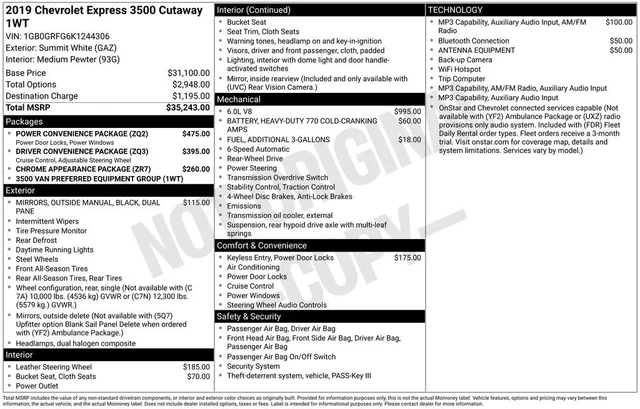 2019 Chevrolet Express Cutaway 3500 CUTWAY