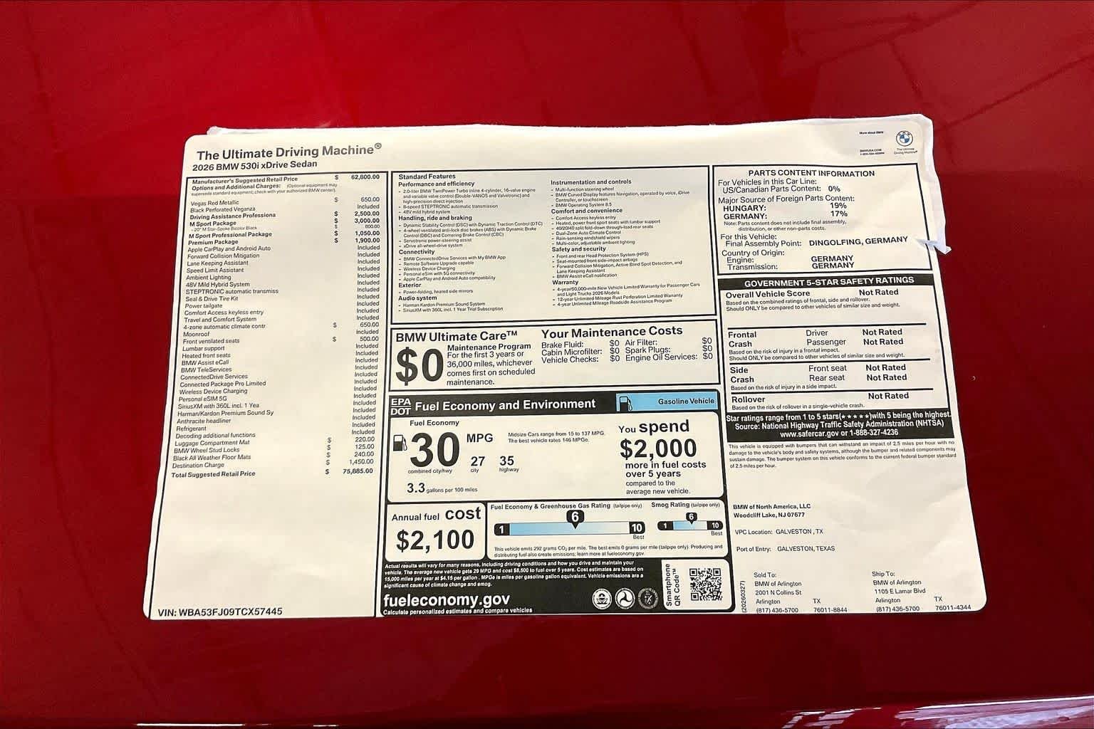 New 2026 Vegas Red Metallic BMW 530i xDrive image 19