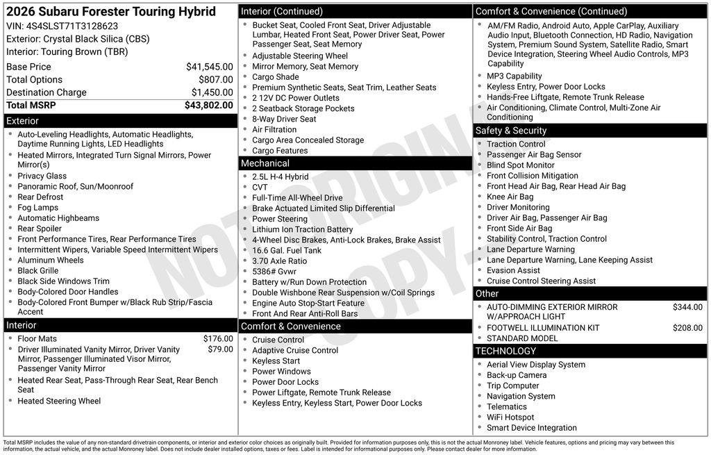 New 2026 CRYSTAL BLACK SILICA Subaru Touring Hybrid image 2