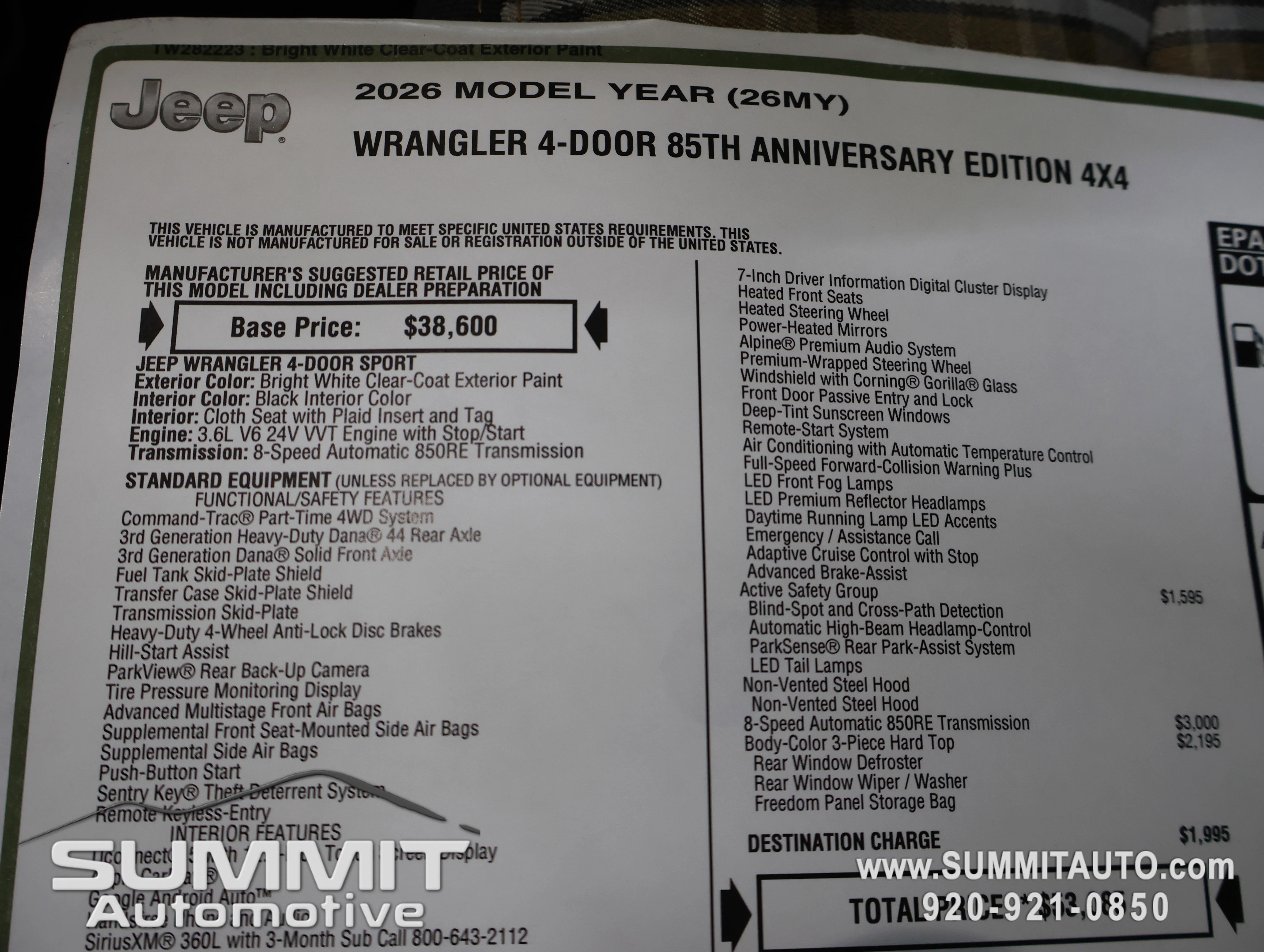 New 2026 Bright White Clear-Coat Exterior Paint Jeep 85th Anniversary Edition image 9