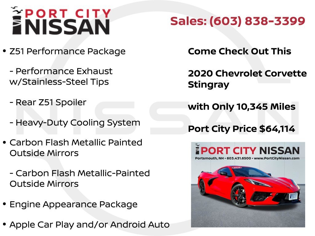 Used 2020 Torch Red Chevrolet Stingray 3lt w/z51, front end lift, carbon fiber roof & more! image 33