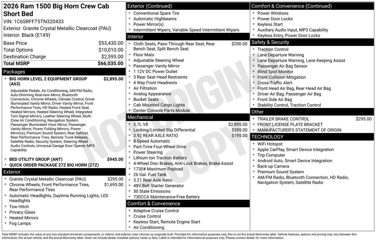 New 2026 Granite Crystal Metallic Clear-Coat Exterior Paint RAM Big Horn/Lone Star image 31