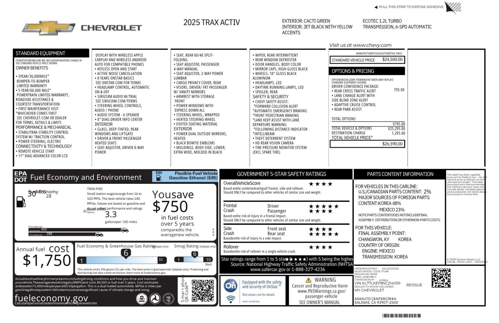 Used 2025 Cacti Green Chevrolet ACTIV image 2
