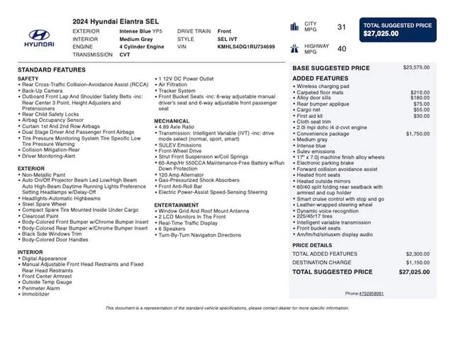 Used 2024 Blue Hyundai SEL image 3