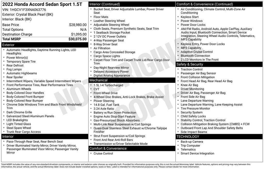 Used 2022 Black Honda Sport image 4