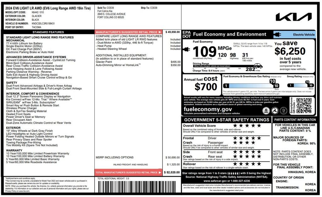 Used 2024 Kia EV6 Light L/R with VIN KNDC3DLC3R5198431 for sale in Phoenix, AZ