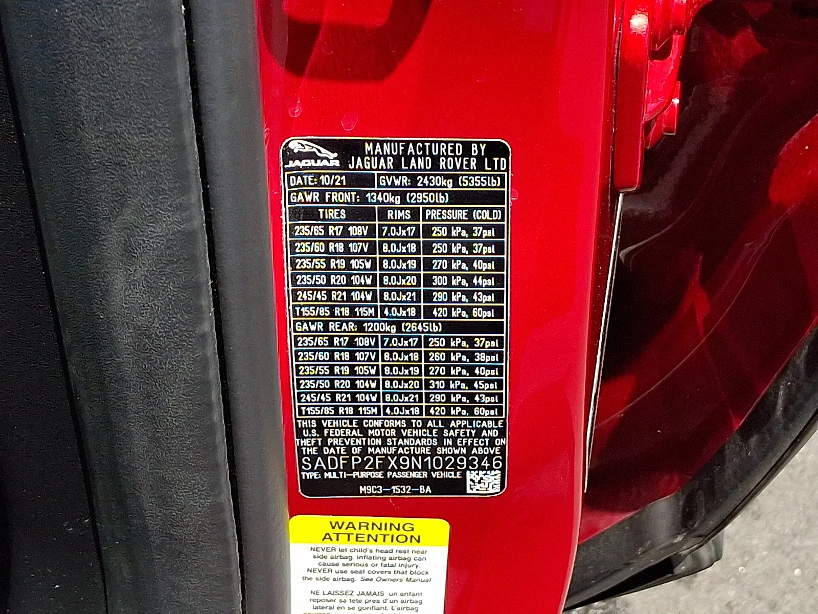 Certified Used 2022 Caldera Red - 1BD Jaguar SE P250 AWD Automatic image 26
