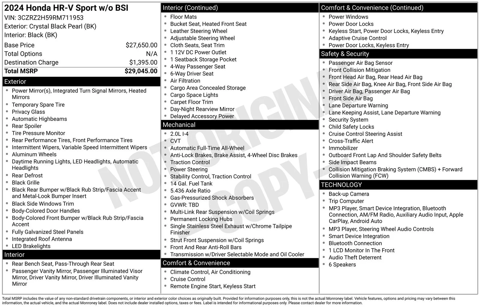Used 2024 Black Honda Sport image 3