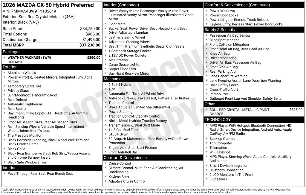 New 2026 Soul Red Crystal Metallic Mazda Preferred AWD image 3