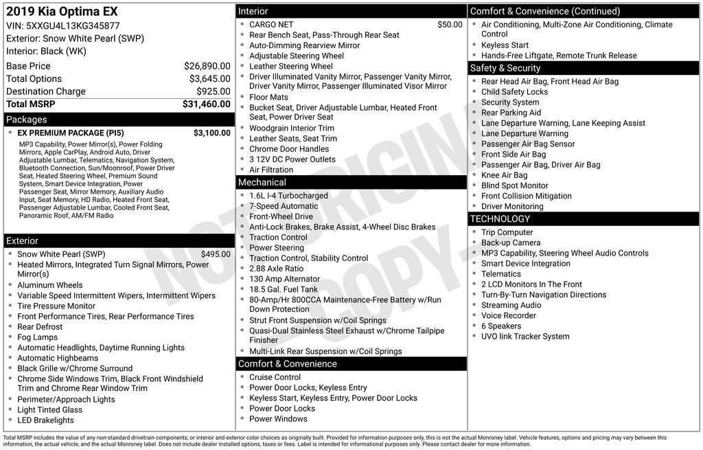 Used 2019 White Kia EX image 16