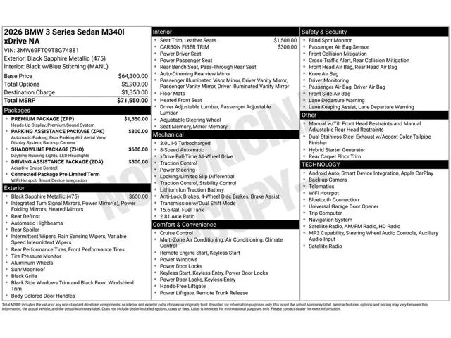 New 2026 Black Sapphire Metallic BMW M340i xDrive image 2