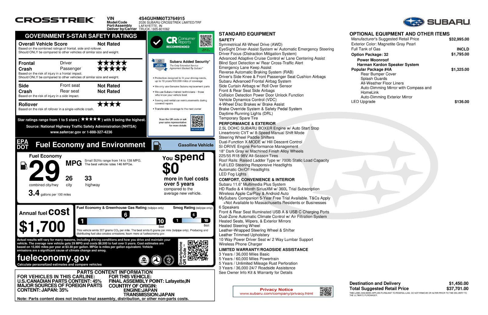 Used 2026 Magnetite Gray Metallic Subaru Limited image 11