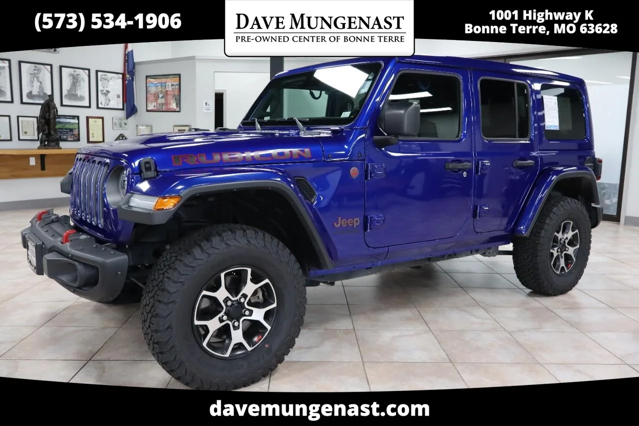 Used 2020 Ocean Blue Metallic Clear Coat Jeep Rubicon image 1