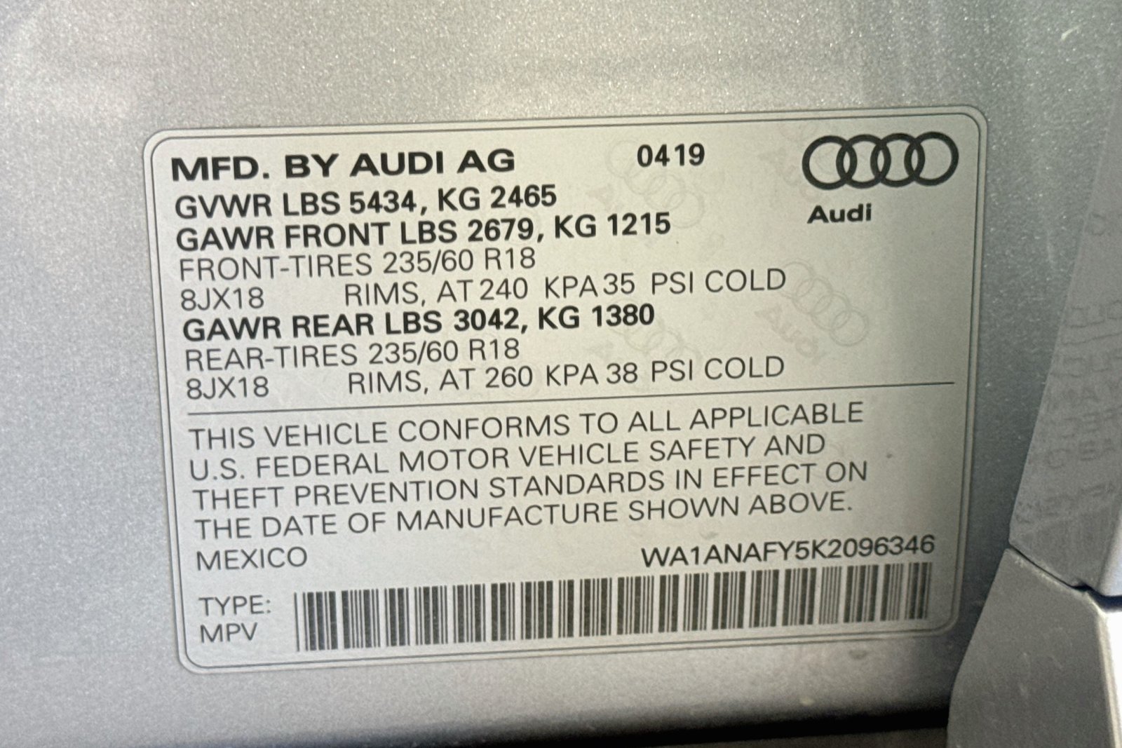 Used 2019 Silver Audi Premium image 9