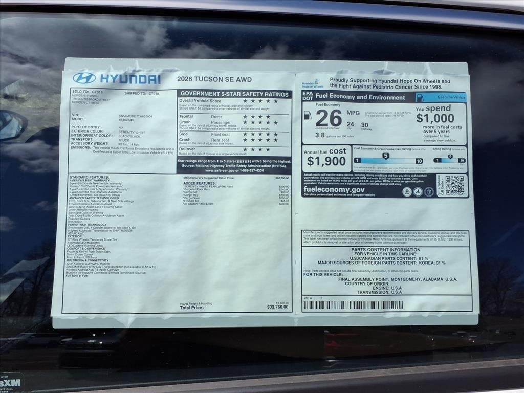 New 2026 Serenity White Pearl Hyundai SE AWD image 13