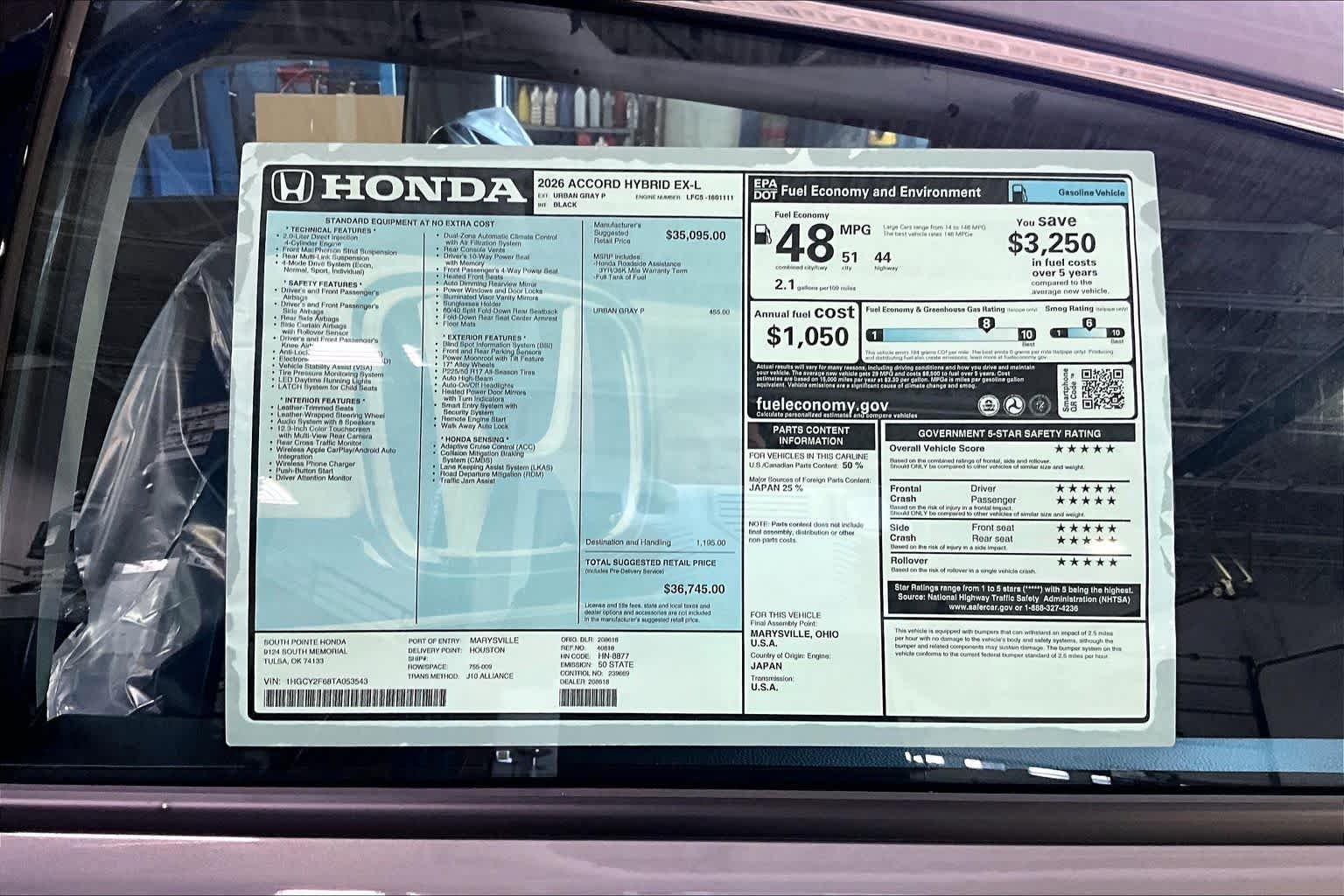 New 2026 Urban Gray Pearl Honda EX-L image 19
