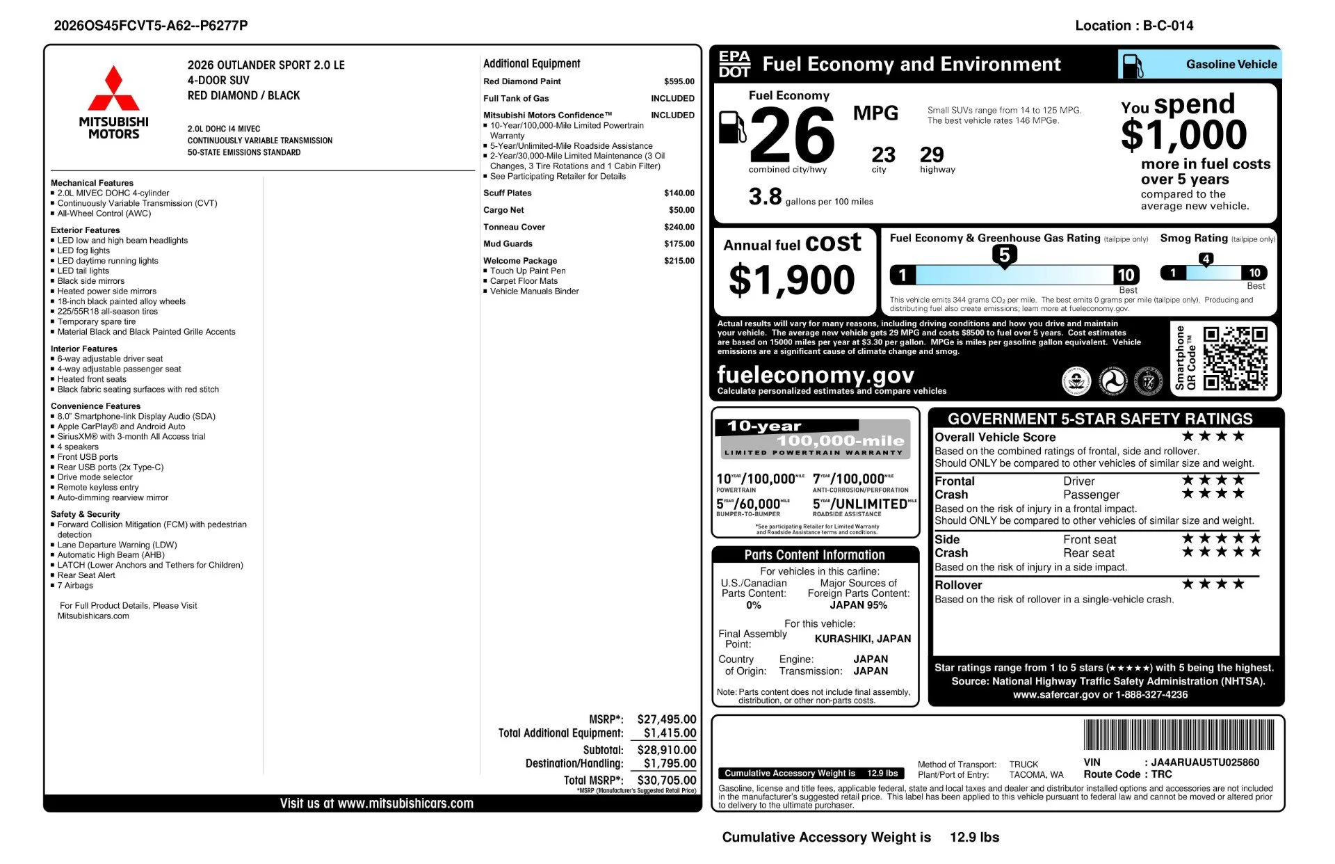 New 2026 Red Diamond Mitsubishi LE image 11