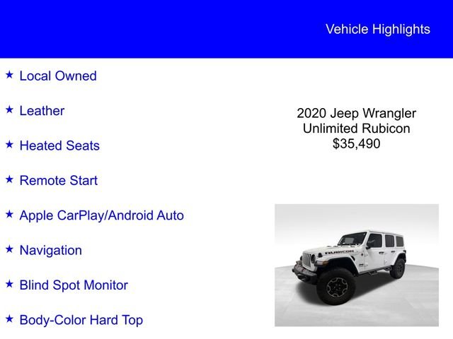 Certified Used 2020 Bright White Clearcoat Jeep Unlimited Rubicon image 2