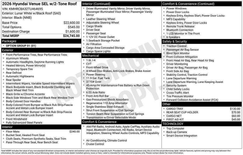 New 2026 White Hyundai SEL w/Two-Tone Roof image 32