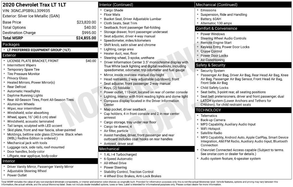 Used 2020 SILVER ICE METALLIC Chevrolet LT image 2