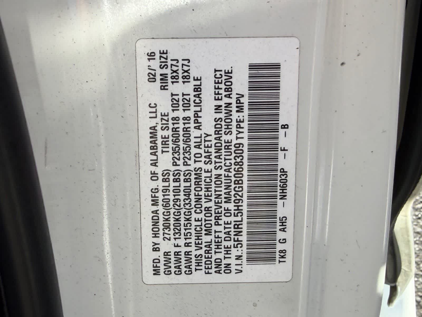 Used 2016 White Honda Touring Elite image 35