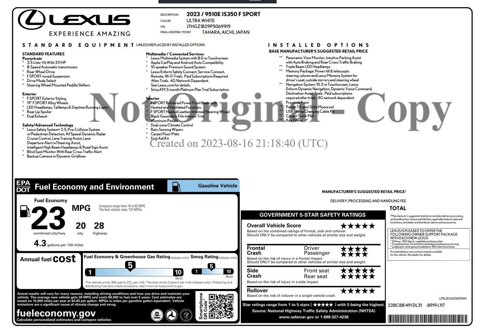 Certified Used 2023 Ultra White Lexus F SPORT image 3