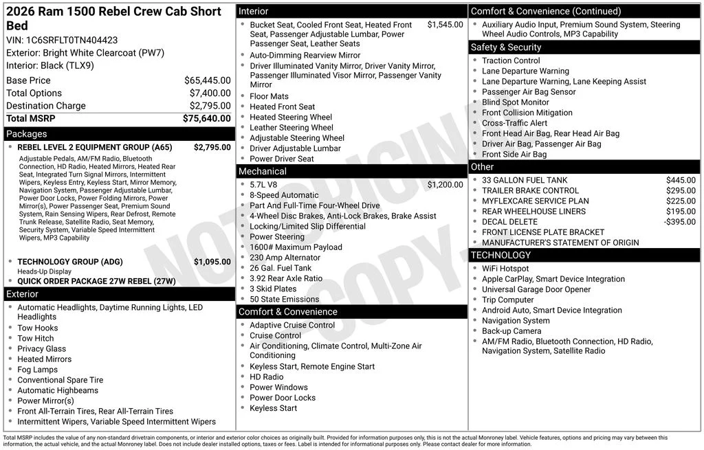 New 2026 Bright White Clear-Coat Exterior Paint RAM Rebel image 6