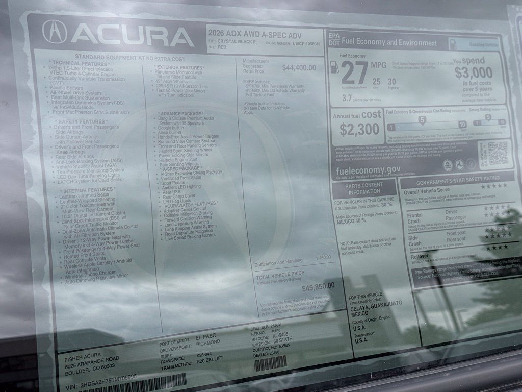 Certified Used 2026 Crystal Black Pearl Acura A-Spec Advance Package image 28