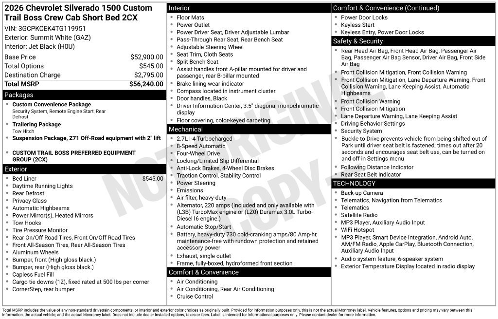 Used 2026 White Chevrolet Custom Trail Boss image 23