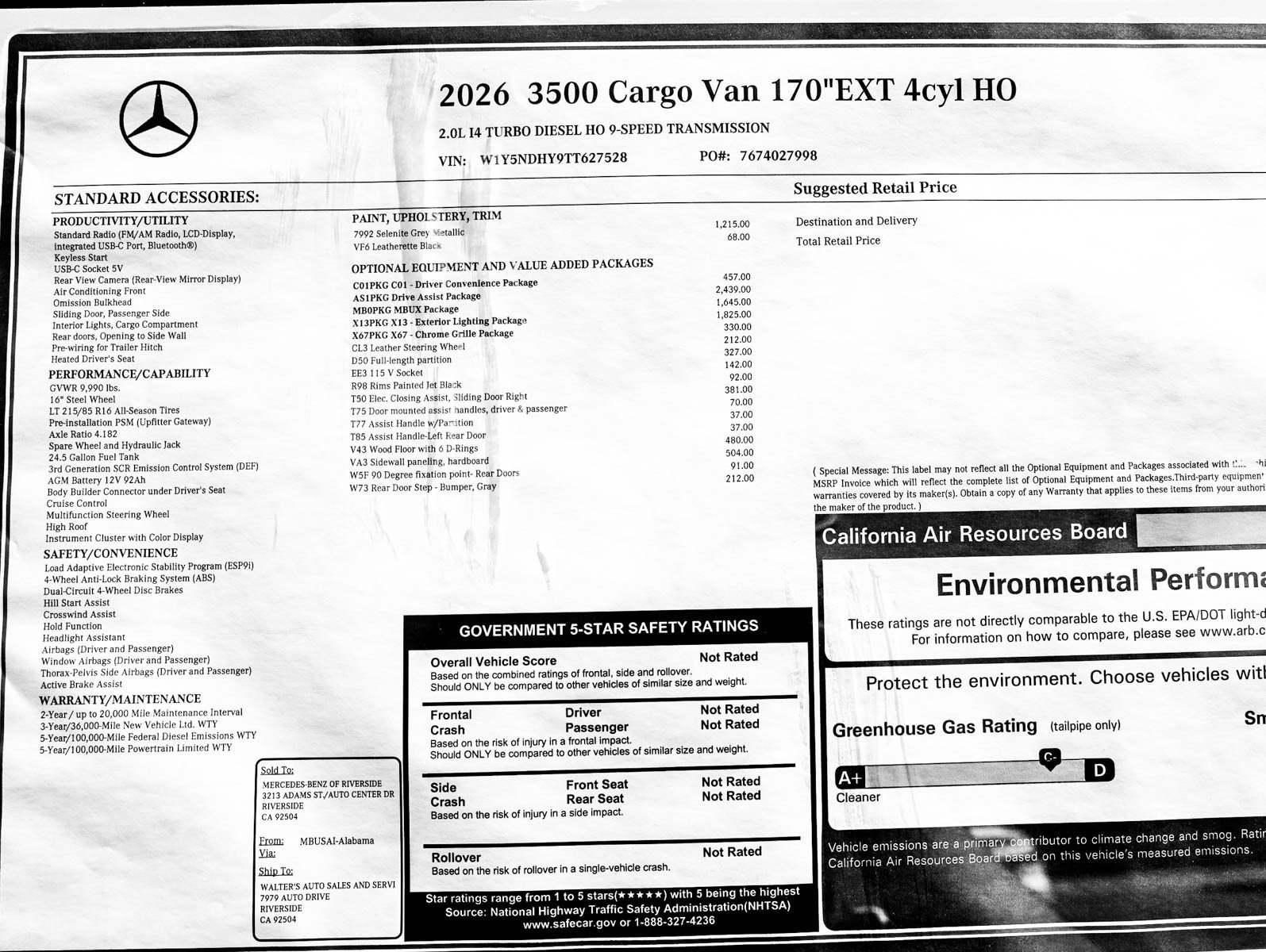 New 2026 Selenite gray metallic Mercedes-Benz 3500 High Roof I4 Diesel HO 170 Extended RWD image 26